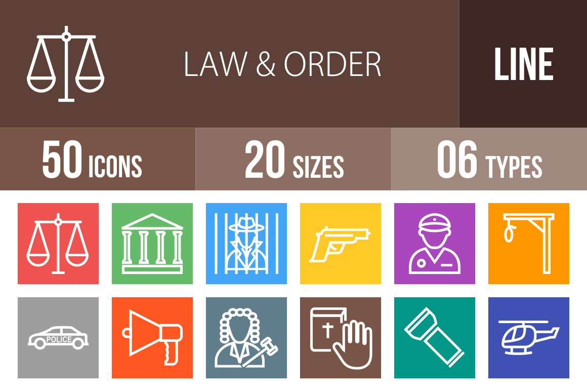 50 Law & Order Line Multicolor B/G Icons - Overview - IconBunny