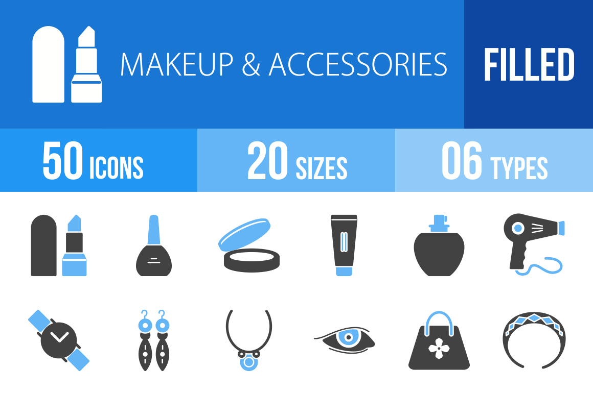 50 Makeup & Accessories Blue & Black Icons - Overview - IconBunny