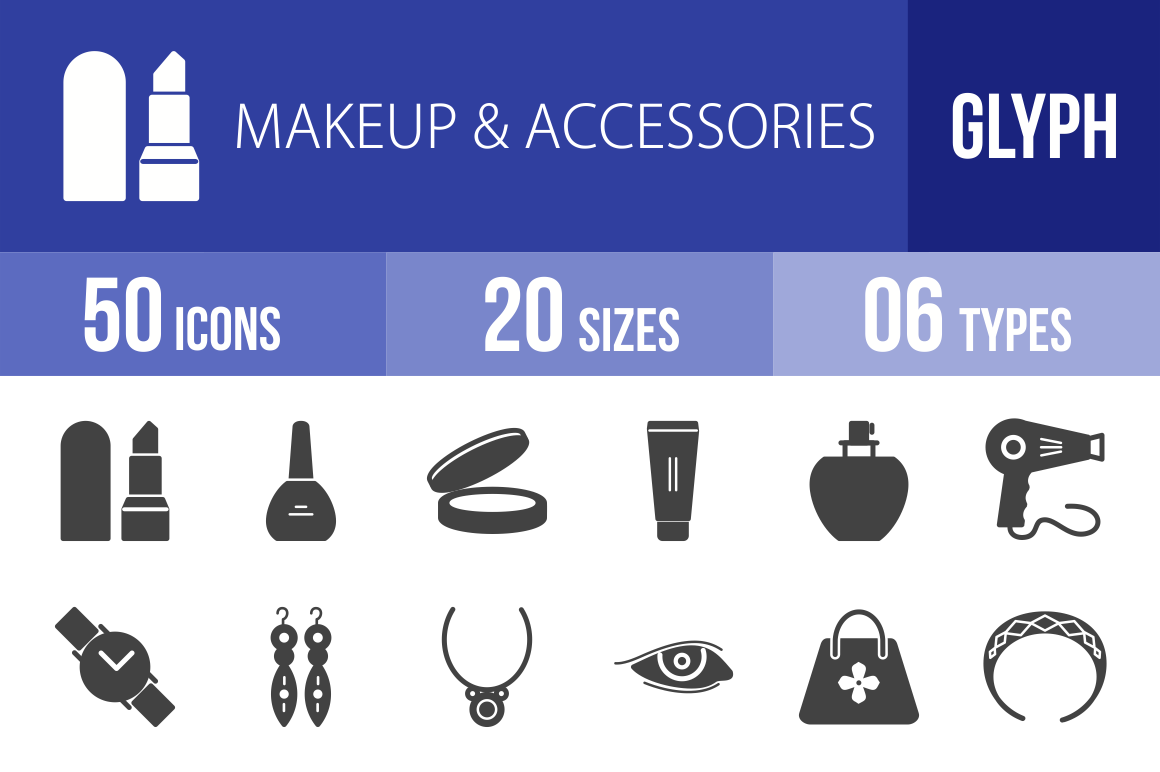 50 Makeup & Accessories Glyph Icons - Overview - IconBunny