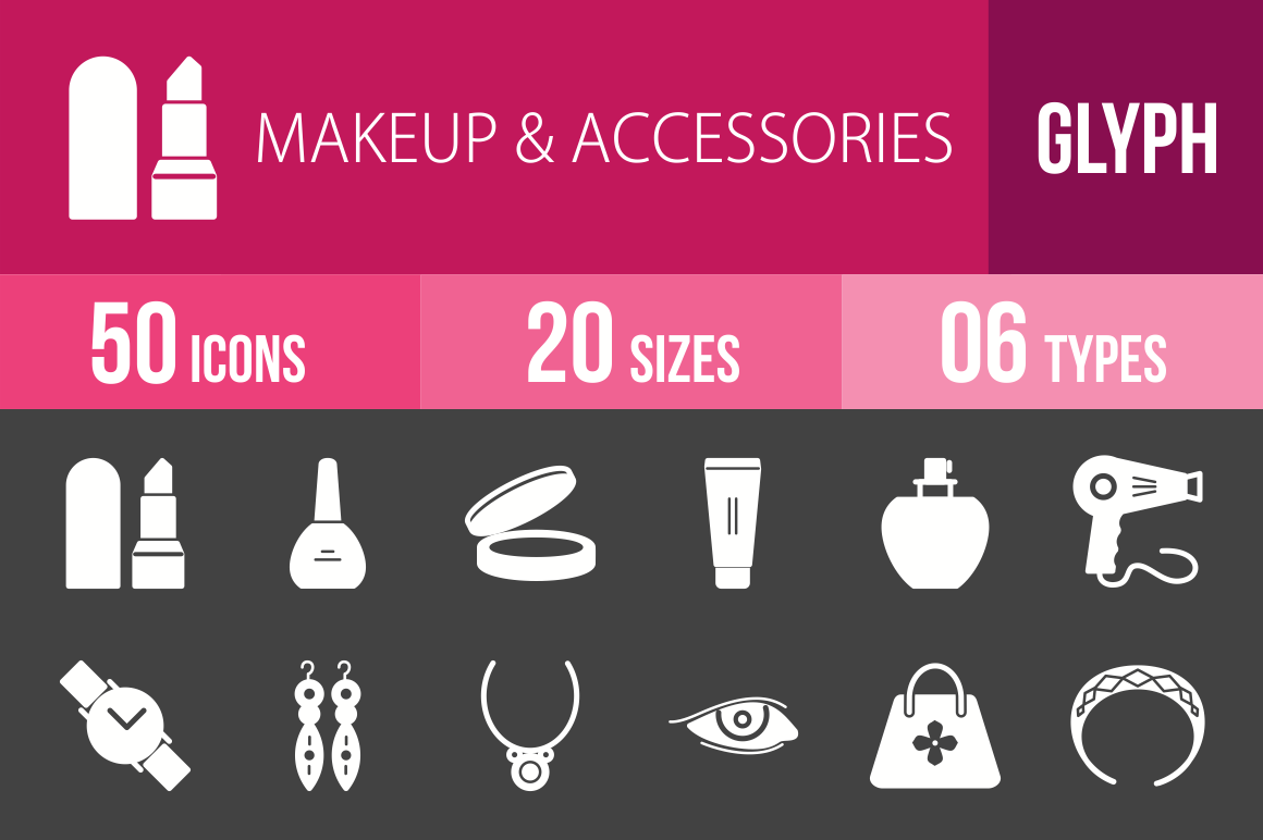 50 Makeup & Accessories Glyph Inverted Icons - Overview - IconBunny