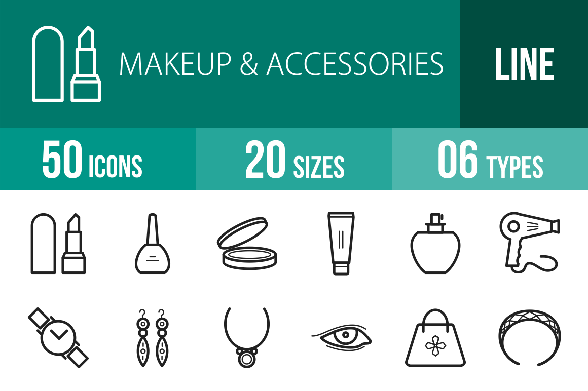 50 Makeup & Accessories Line Icons - Overview - IconBunny