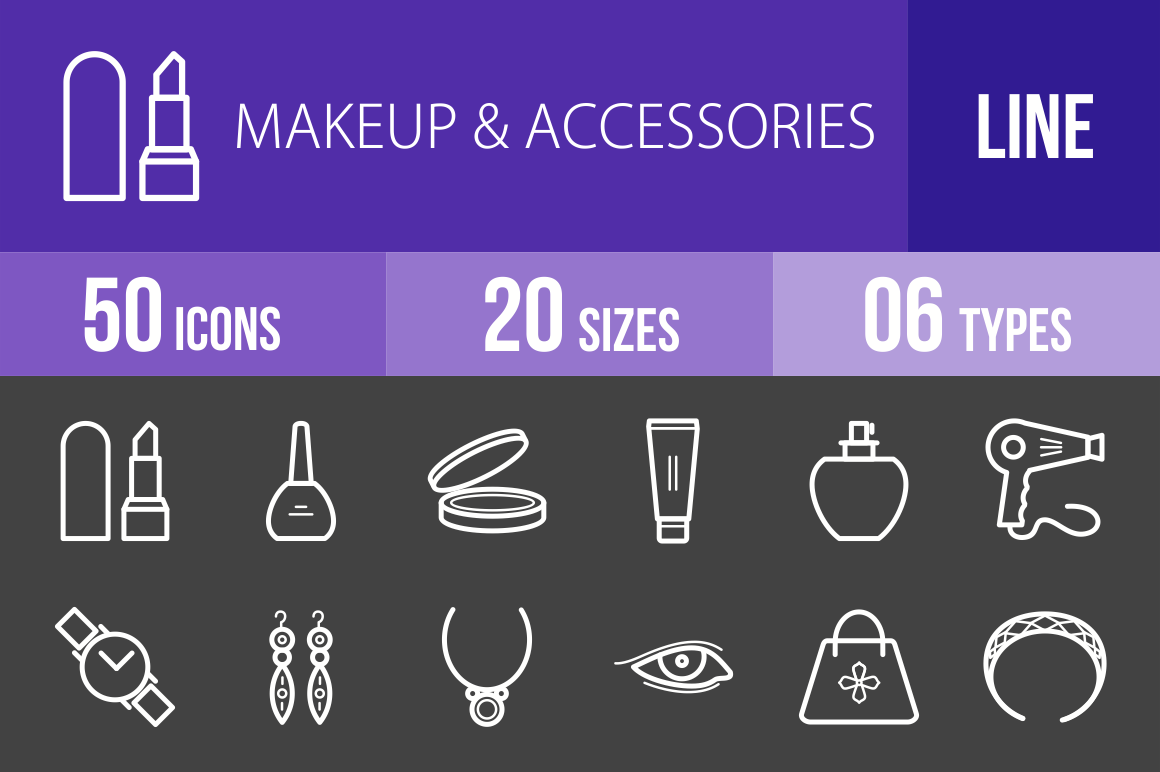 50 Makeup & Accessories Line Inverted Icons - Overview - IconBunny