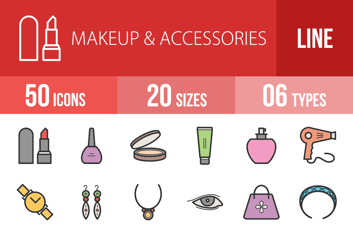 50 Makeup & Accessories Line Multicolor Filled Icons - Overview - IconBunny