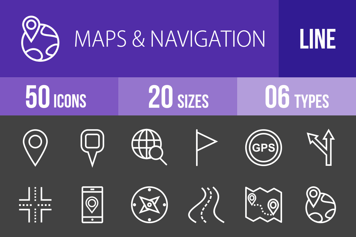 50 Maps & Navigation Line Inverted Icons - Overview - IconBunny