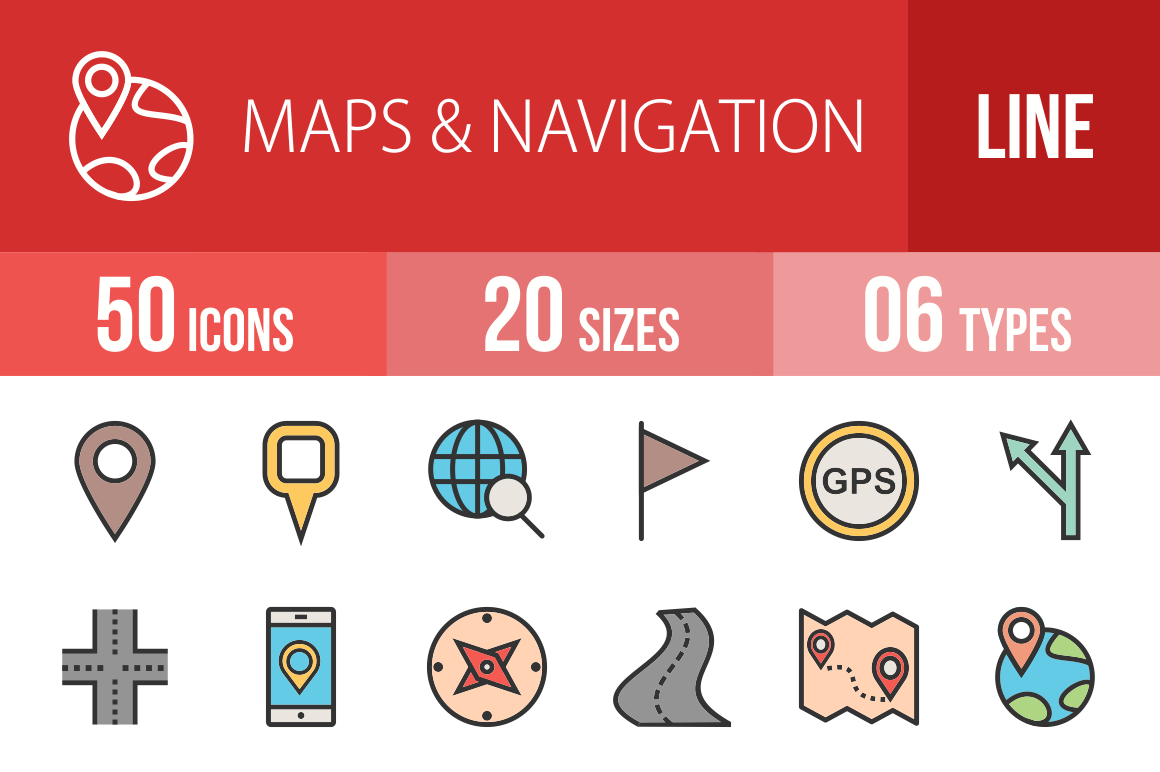 50 Maps & Navigation Line Multicolor Filled Icons - Overview - IconBunny