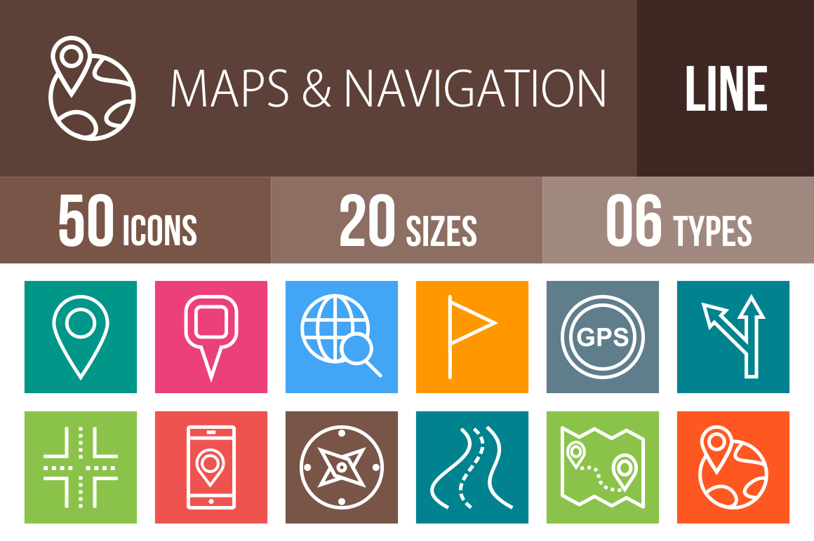 50 Maps & Navigation Line Multicolor B/G Icons - Overview - IconBunny