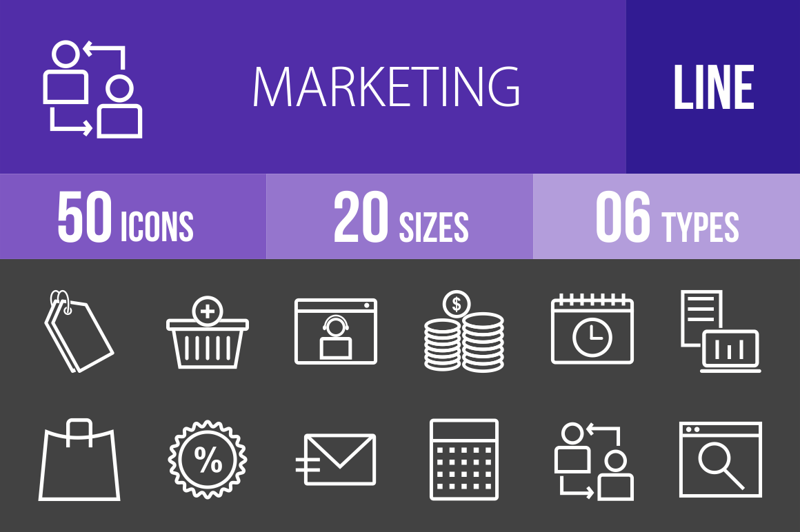 50 Marketing Line Inverted Icons - Overview - IconBunny
