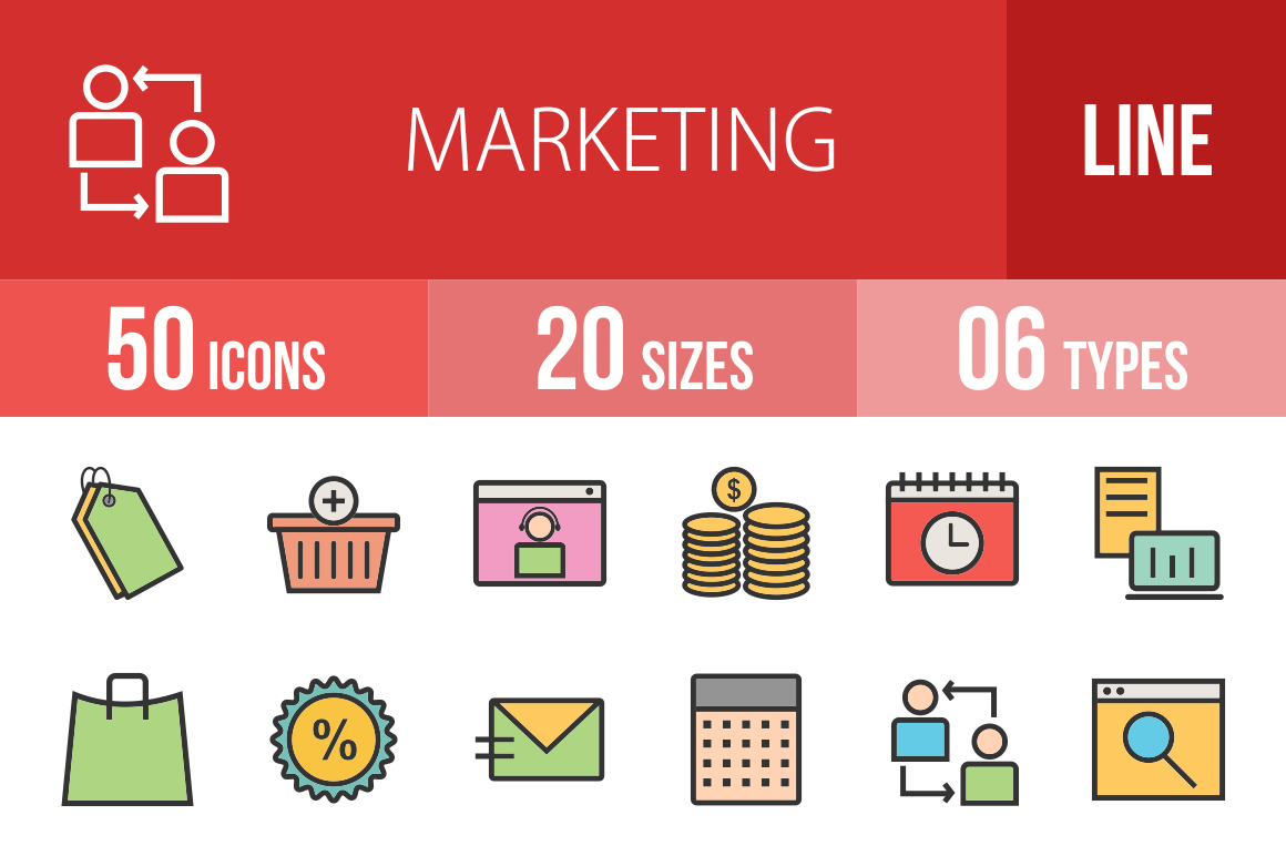 50 Marketing Line Multicolor Filled Icons - Overview - IconBunny
