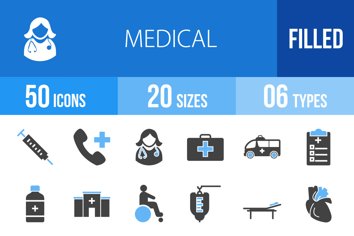50 Medical Blue & Black Icons - Overview - IconBunny