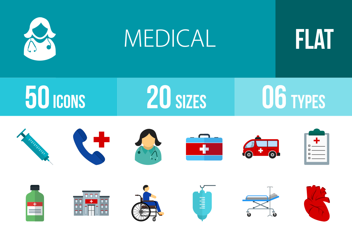 50 Medical Flat Multicolor Icons - Overview - IconBunny