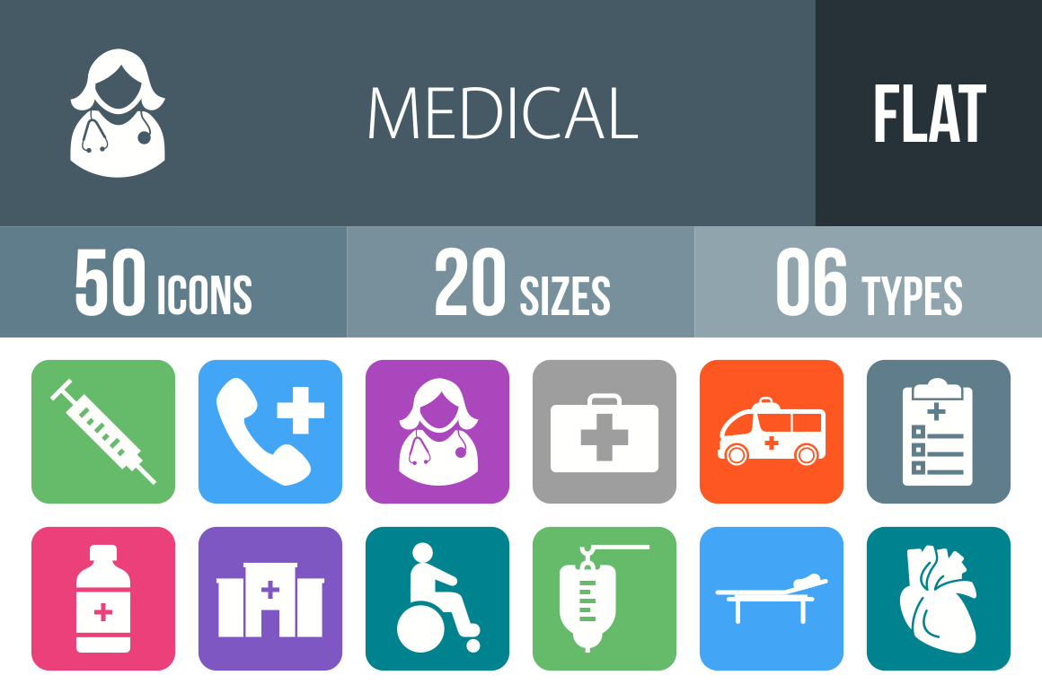 50 Medical Flat Round Corner Icons - Overview - IconBunny