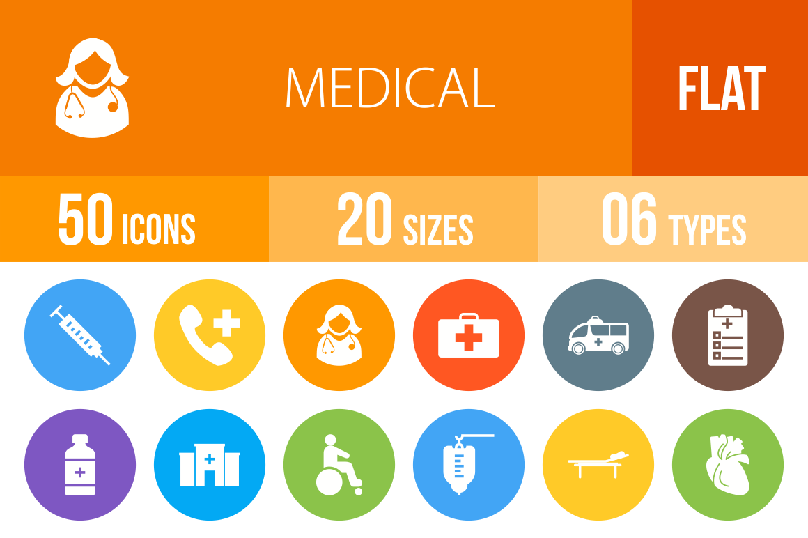 50 Medical Flat Round Icons - Overview - IconBunny
