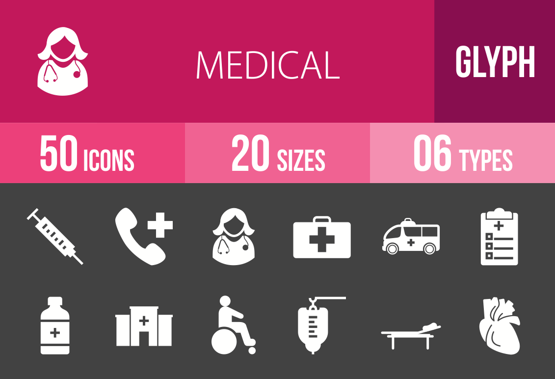 50 Medical Glyph Inverted Icons - Overview - IconBunny