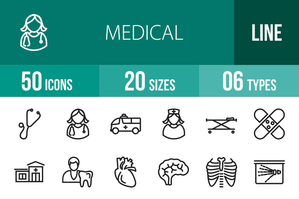 50 Medical Line Icons - Overview - IconBunny