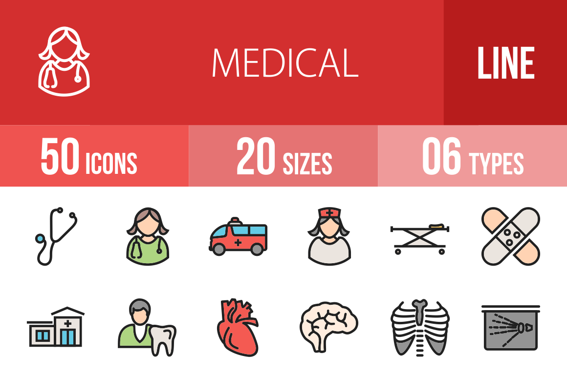 50 Medical Line Multicolor Filled Icons - Overview - IconBunny