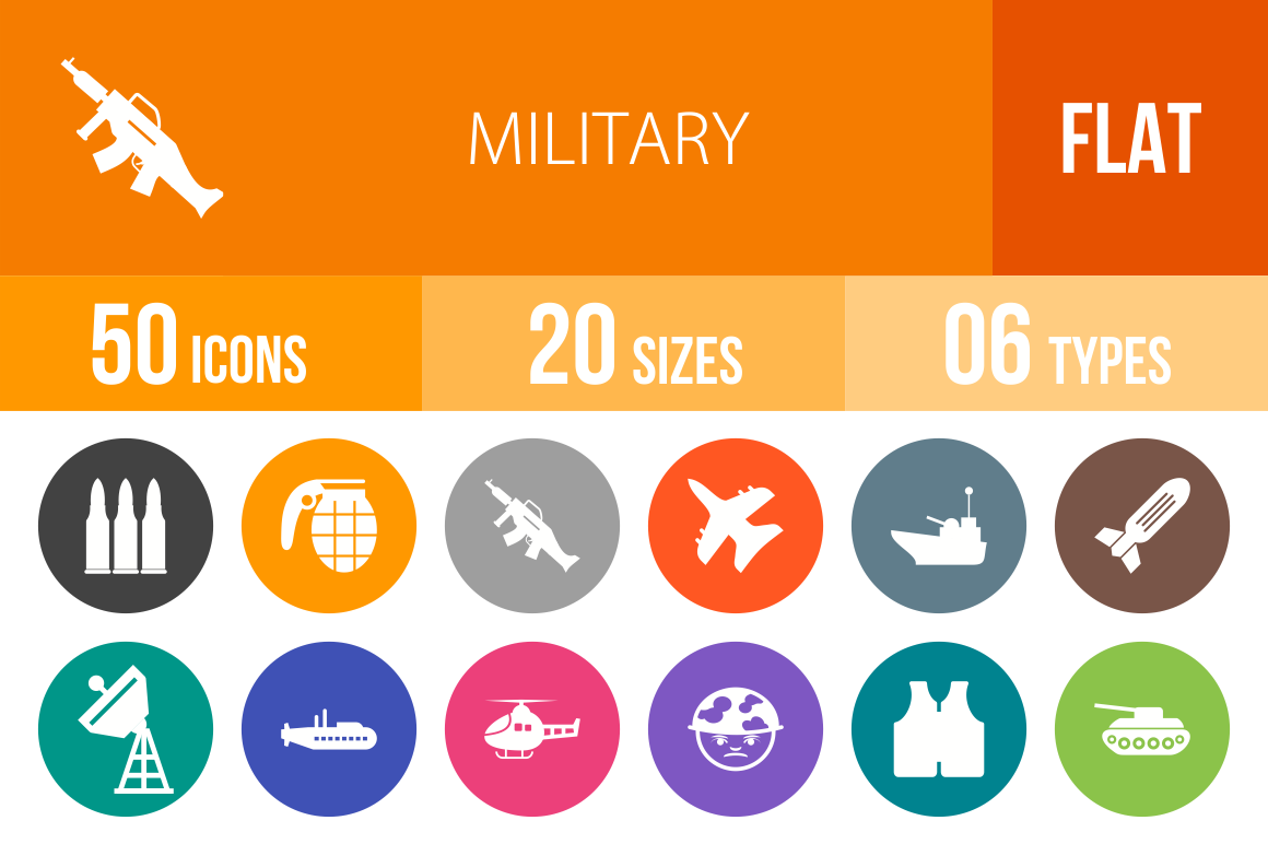 50 Military Flat Round Icons - Overview - IconBunny