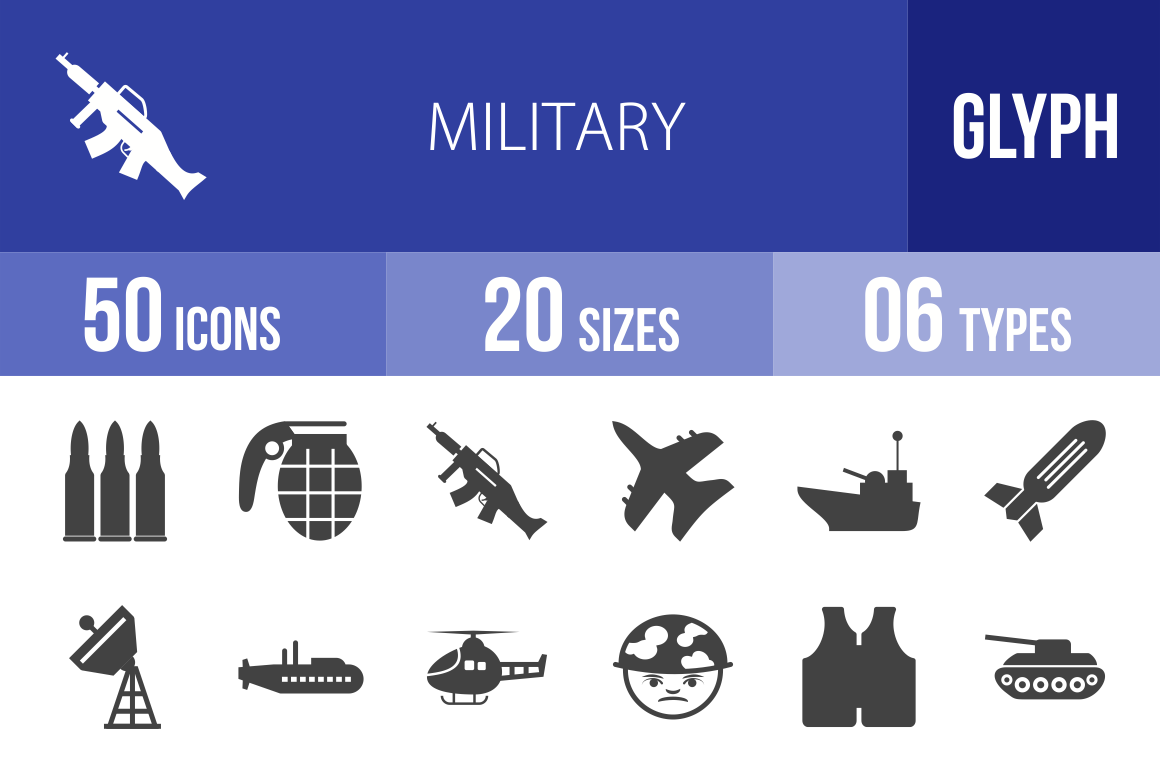 50 Military Glyph Icons - Overview - IconBunny
