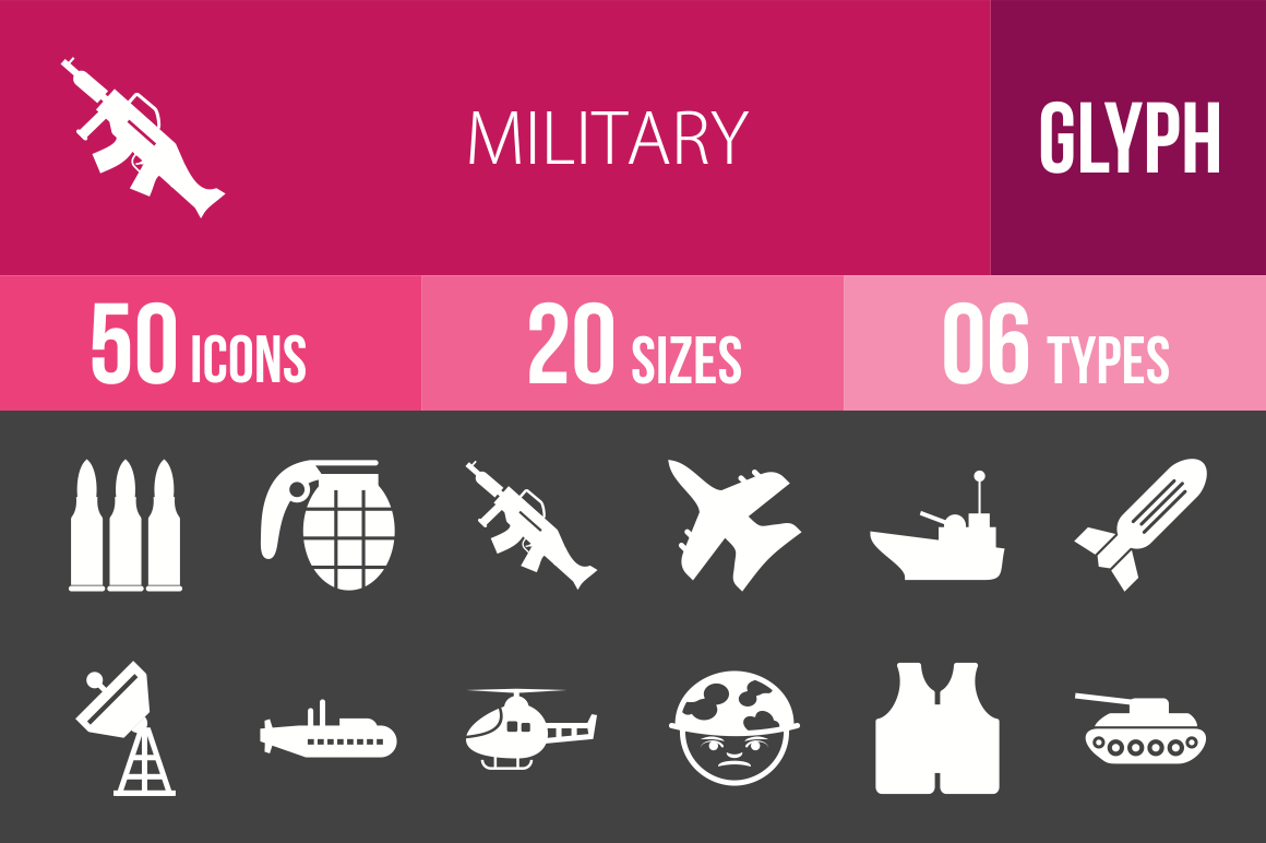 50 Military Glyph Inverted Icons - Overview - IconBunny