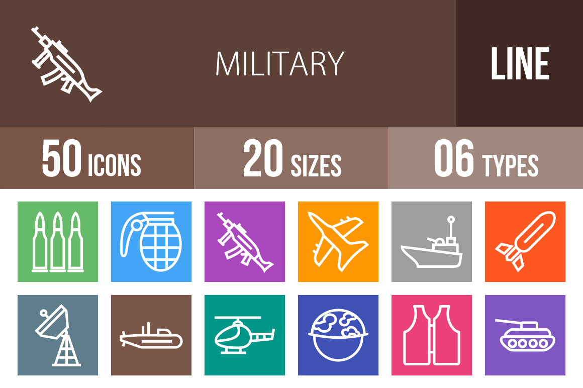 50 Military Line Multicolor B/G Icons - Overview - IconBunny