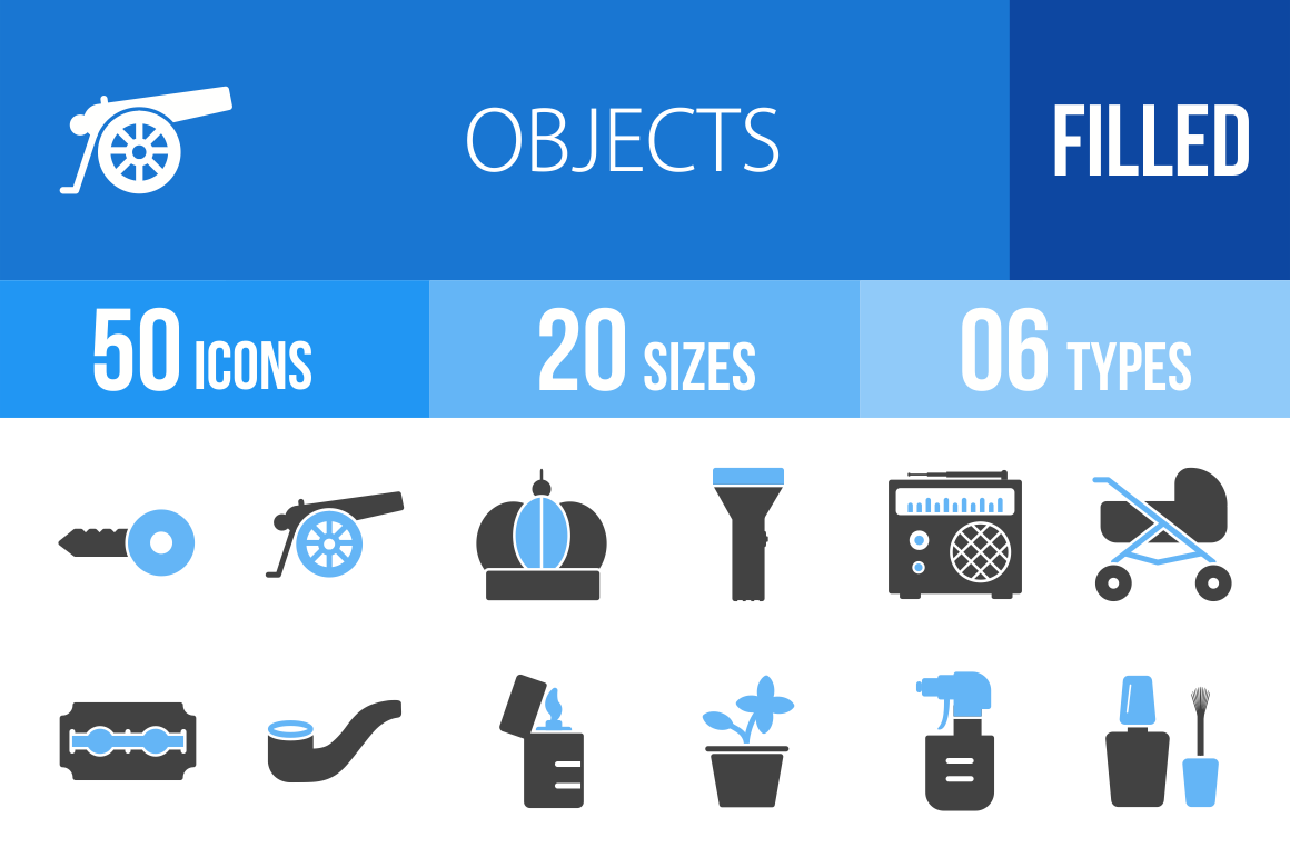 50 Objects Blue & Black Icons - Overview - IconBunny