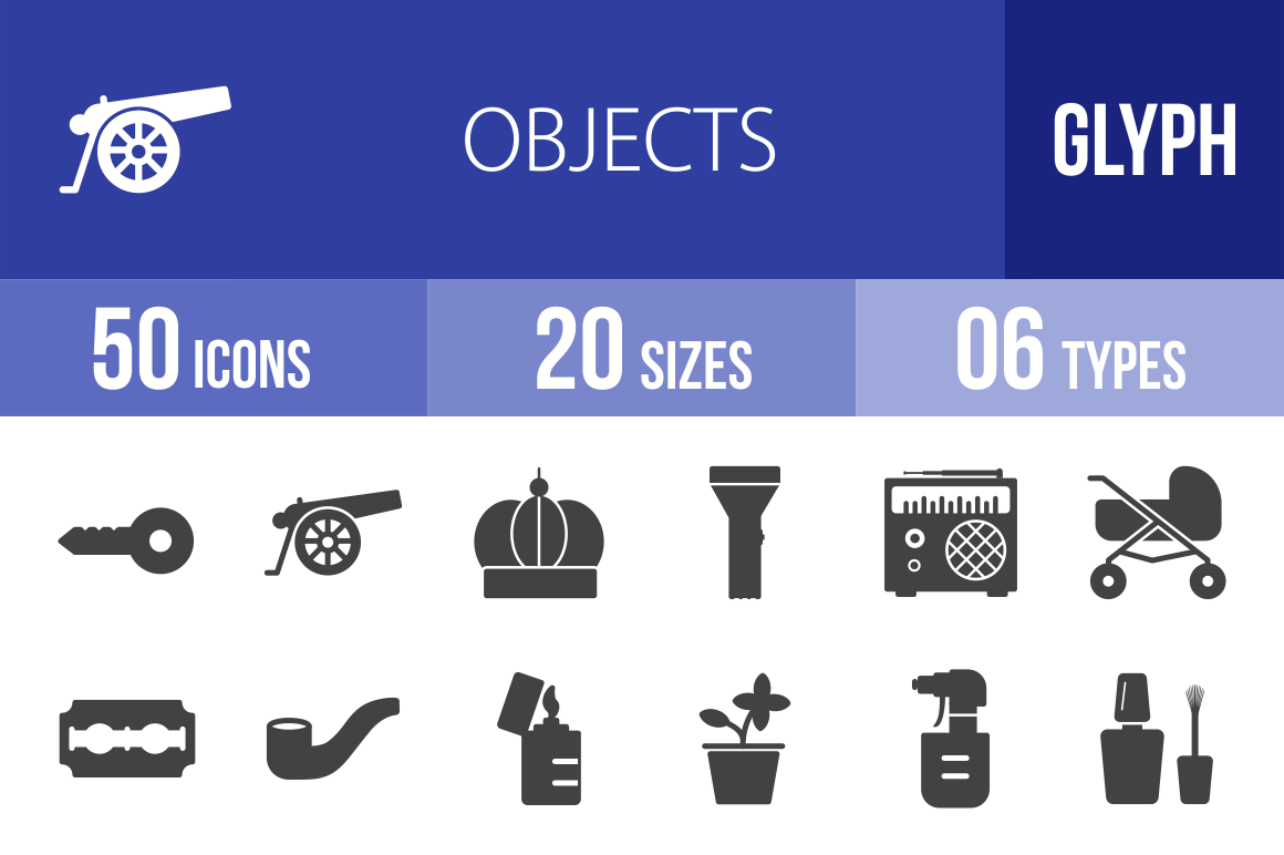 50 Objects Glyph Icons - Overview - IconBunny