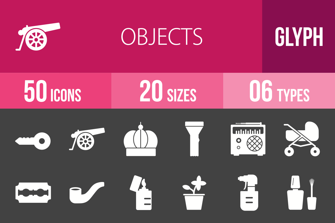 50 Objects Glyph Inverted Icons - Overview - IconBunny