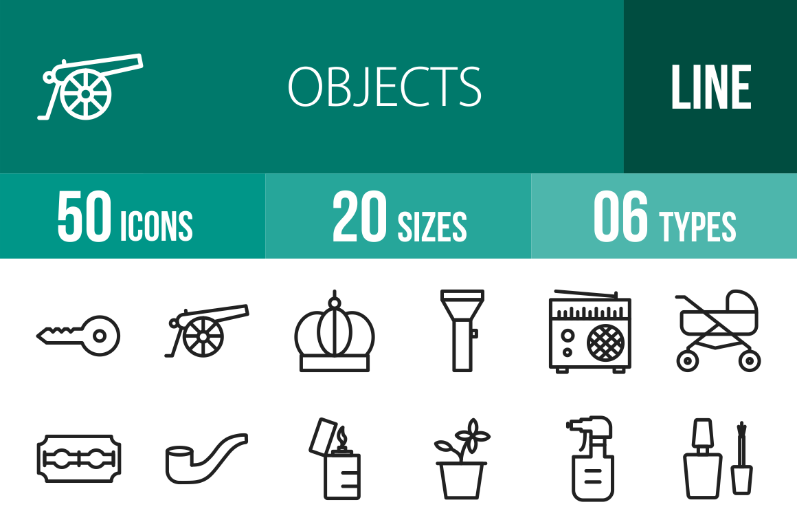 50 Objects Line Icons - Overview - IconBunny
