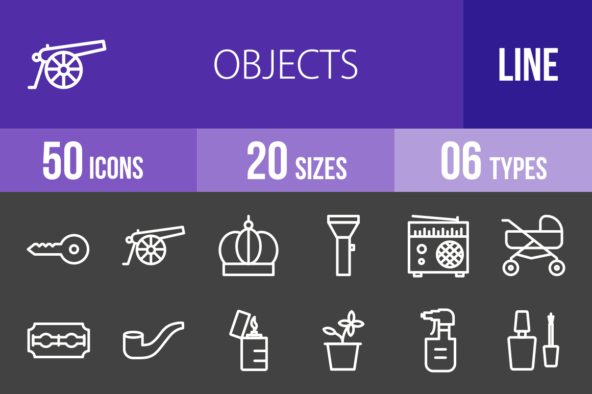 50 Objects Line Inverted Icons - Overview - IconBunny