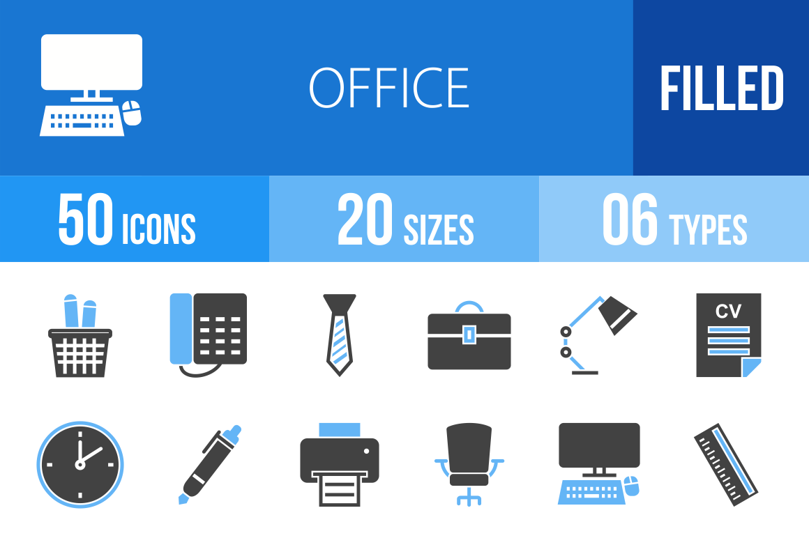 50 Office Blue & Black Icons - Overview - IconBunny