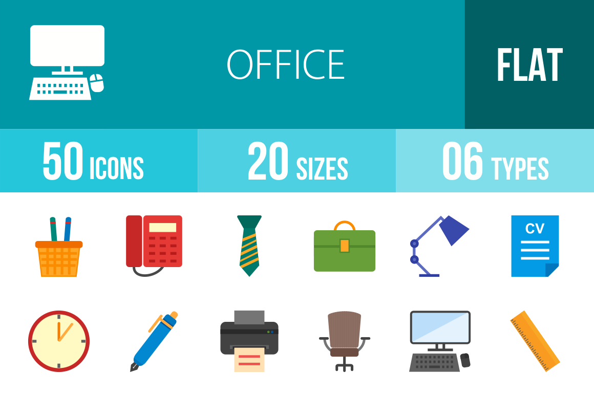 50 Office Flat Multicolor Icons - Overview - IconBunny