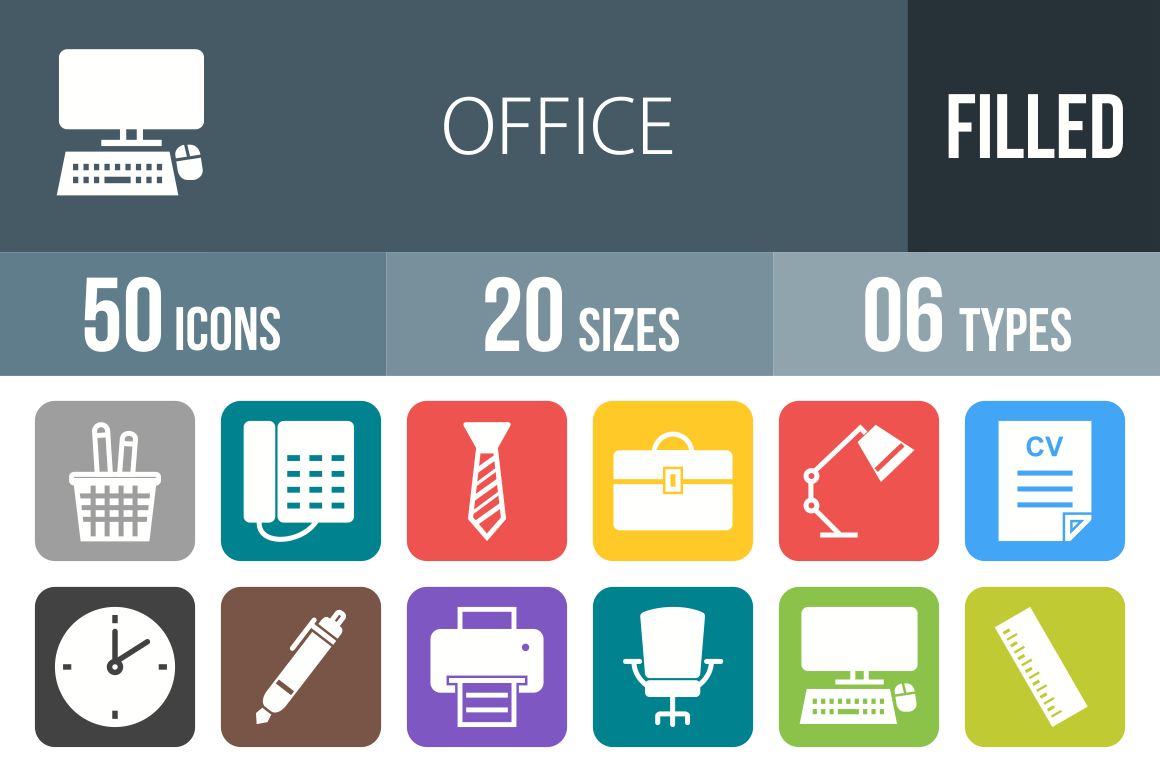 50 Office Flat Round Corner Icons - Overview - IconBunny