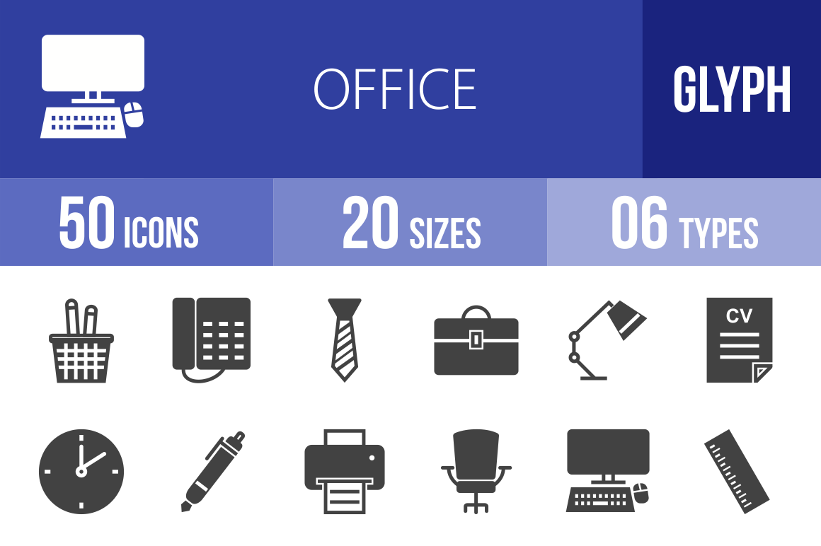 50 Office Glyph Icons - Overview - IconBunny
