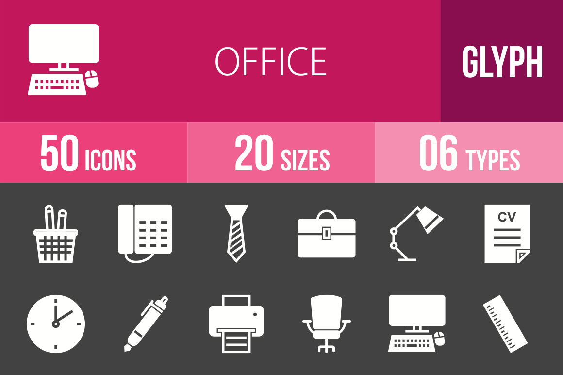 50 Office Glyph Inverted Icons - Overview - IconBunny