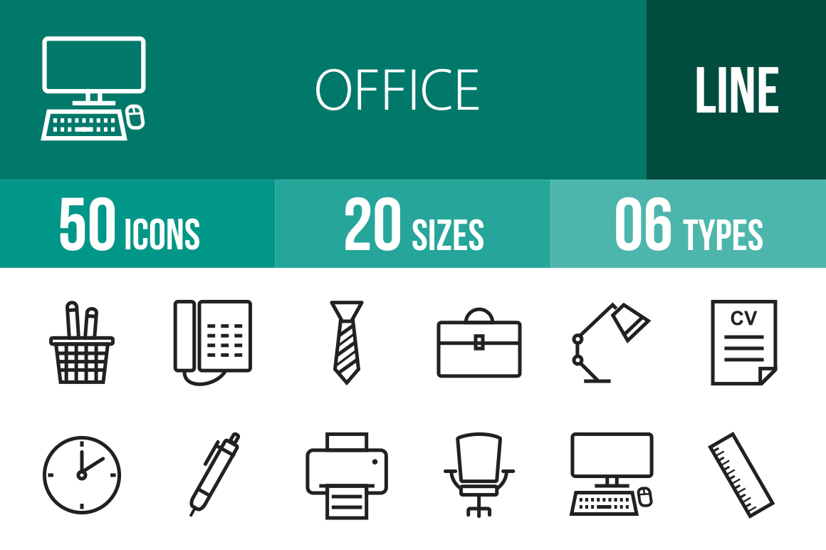 50 Office Line Icons - Overview - IconBunny