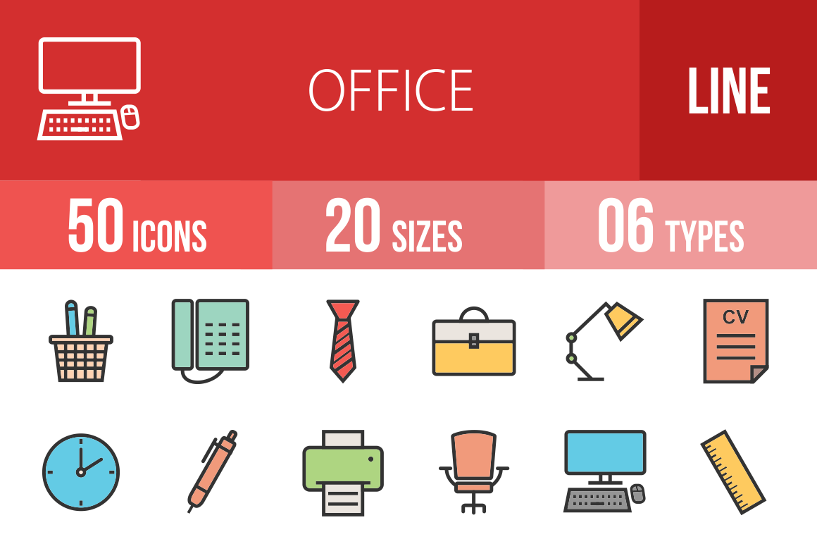 50 Office Line Multicolor Filled Icons - Overview - IconBunny