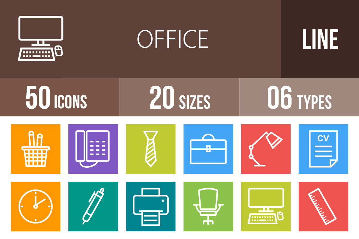50 Office Line Multicolor B/G Icons - Overview - IconBunny