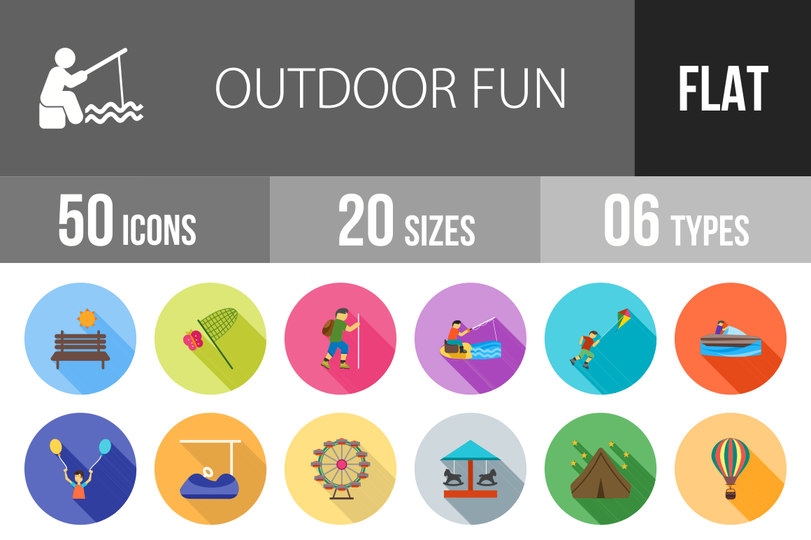 50 Outdoor Fun Flat Shadowed Icons - Overview - IconBunny