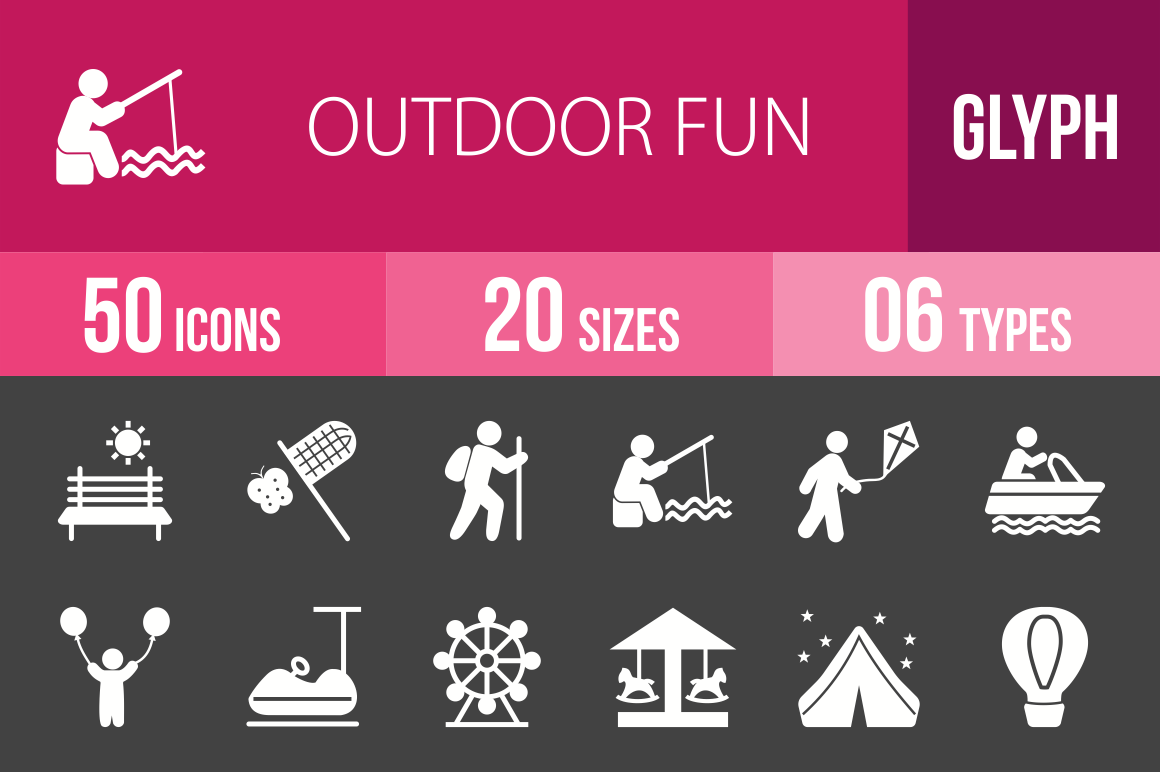 50 Outdoor Fun Glyph Inverted Icons - Overview - IconBunny