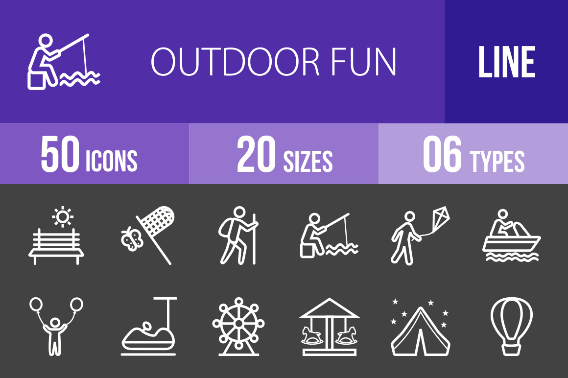 50 Outdoor Fun Line Inverted Icons - Overview - IconBunny
