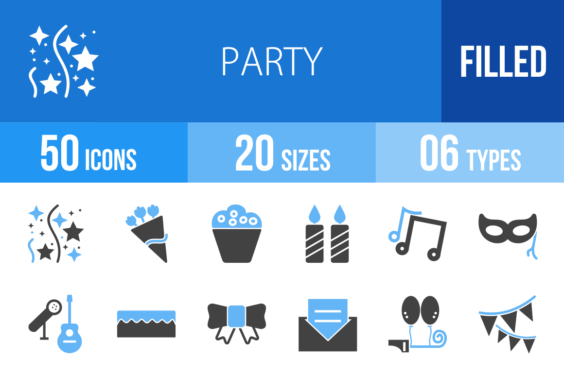 50 Party Blue & Black Icons - Overview - IconBunny