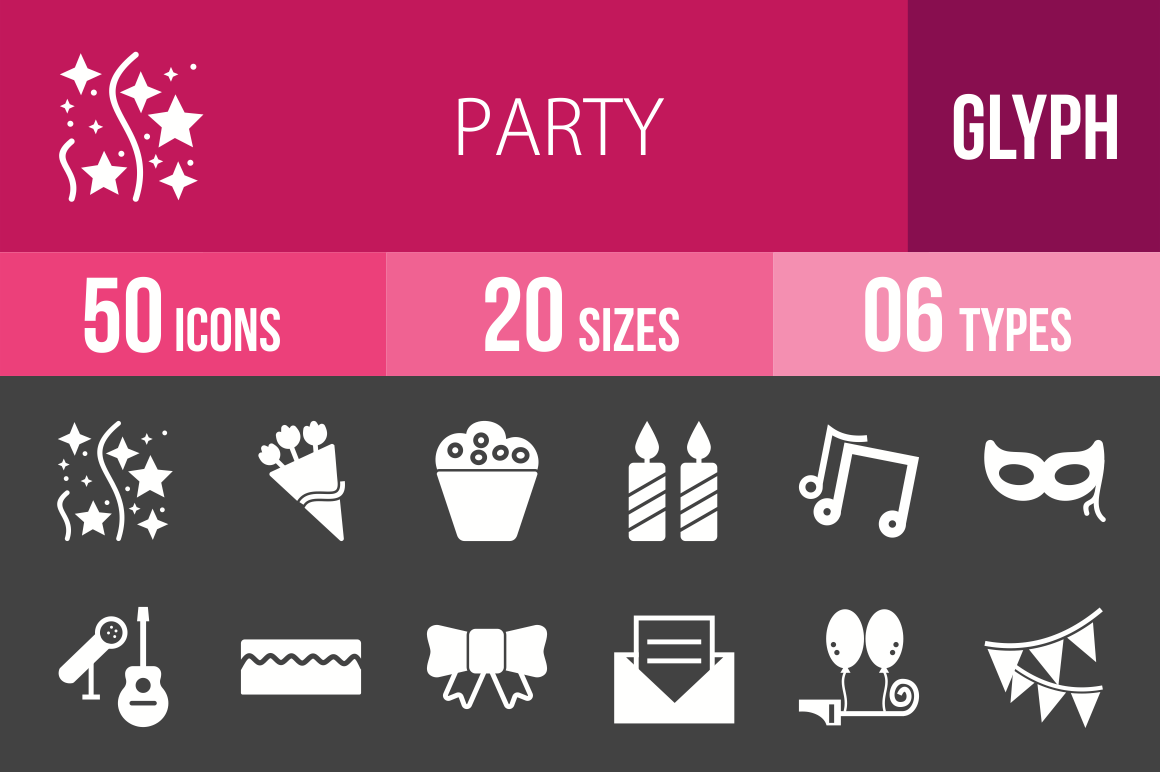 50 Party Glyph Inverted Icons - Overview - IconBunny