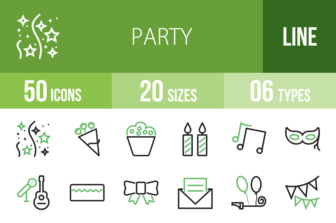 50 Party Line Green & Black Icons - Overview - IconBunny