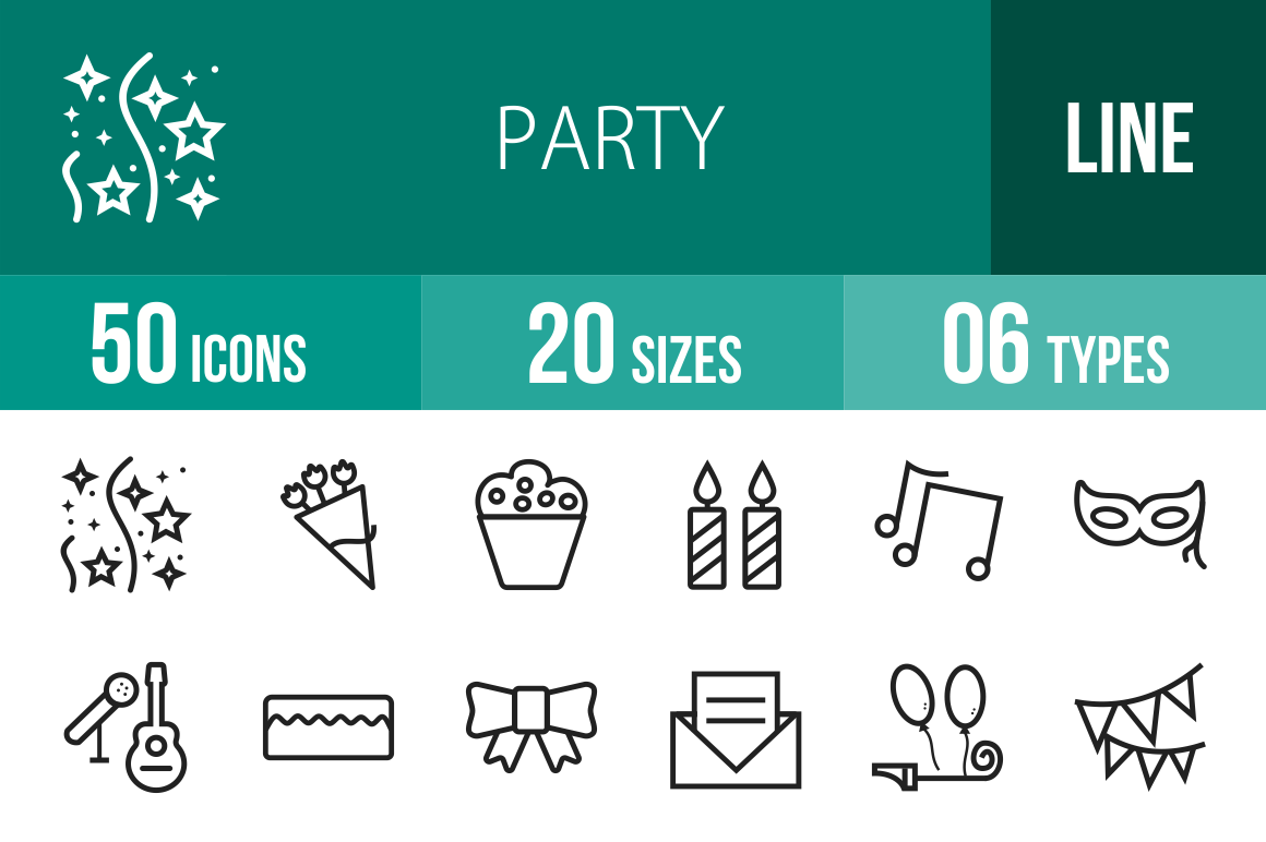 50 Party Line Icons - Overview - IconBunny