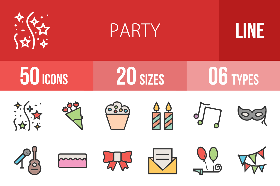 50 Party Line Multicolor Filled Icons - Overview - IconBunny