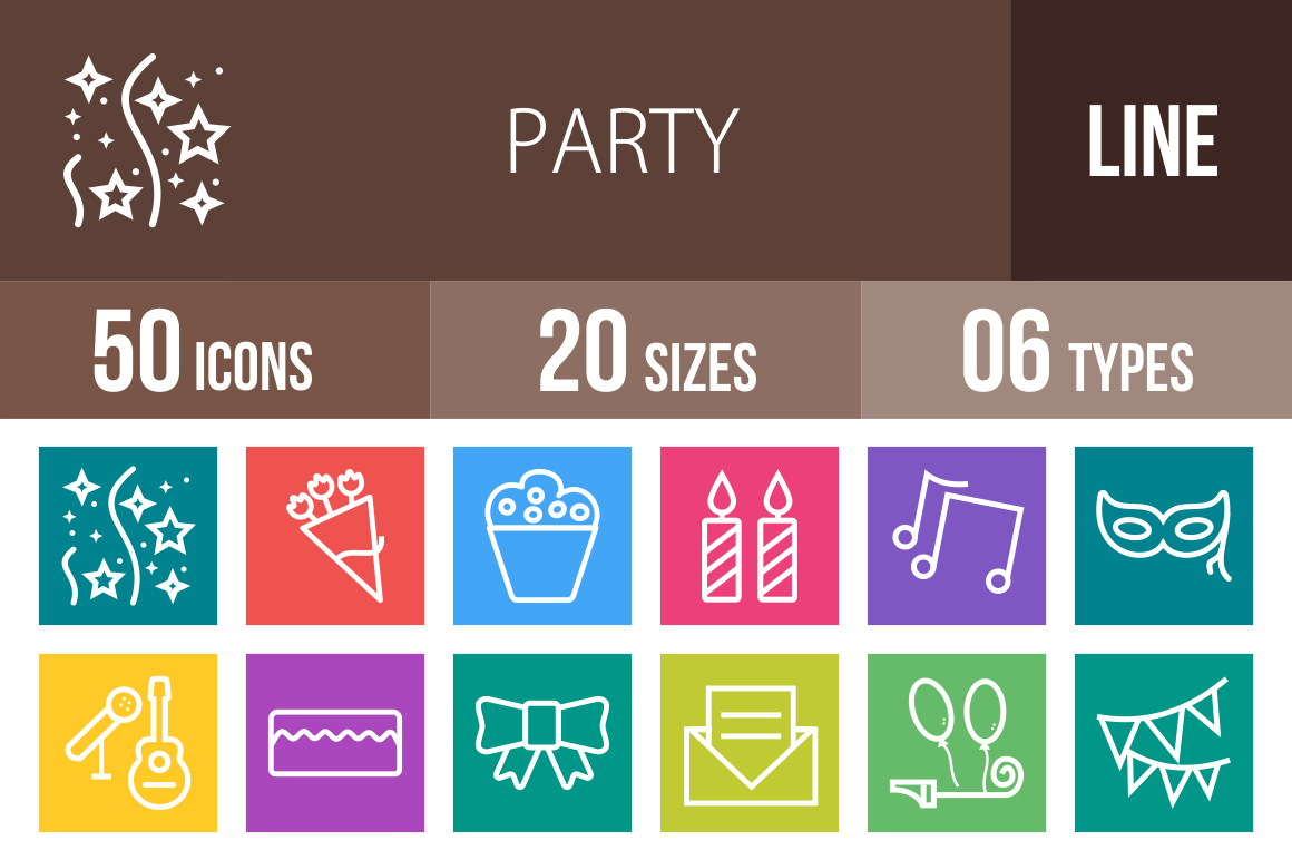 50 Party Line Multicolor B/G Icons - Overview - IconBunny