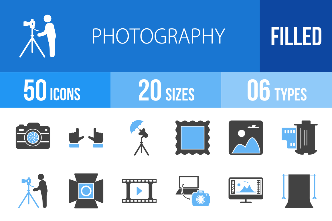 50 Photography Blue Black Icons - Overview - IconBunny