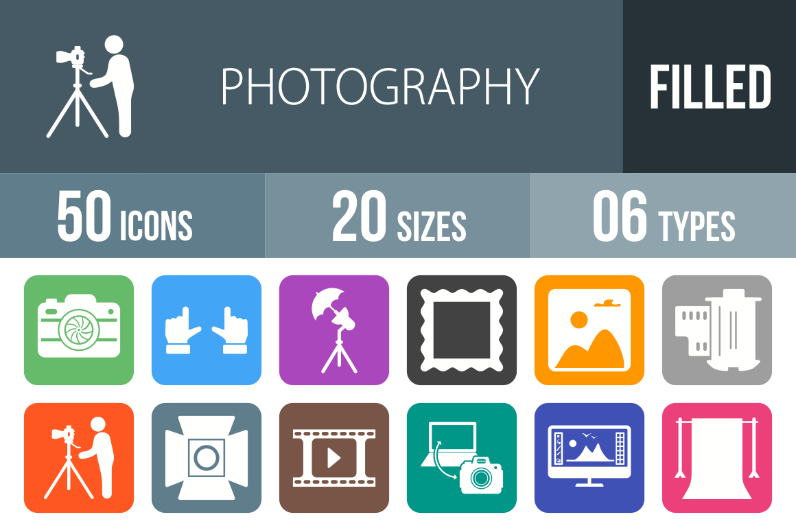 50 Photography Flat Round Corner Icons - Overview - IconBunny