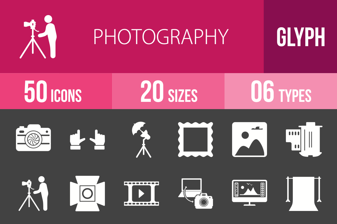 50 Photography Glyph Inverted Icons - Overview - IconBunny