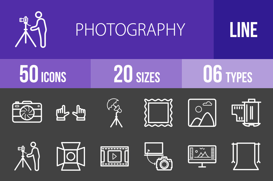 50 Photography Line Inverted Icons - Overview - IconBunny
