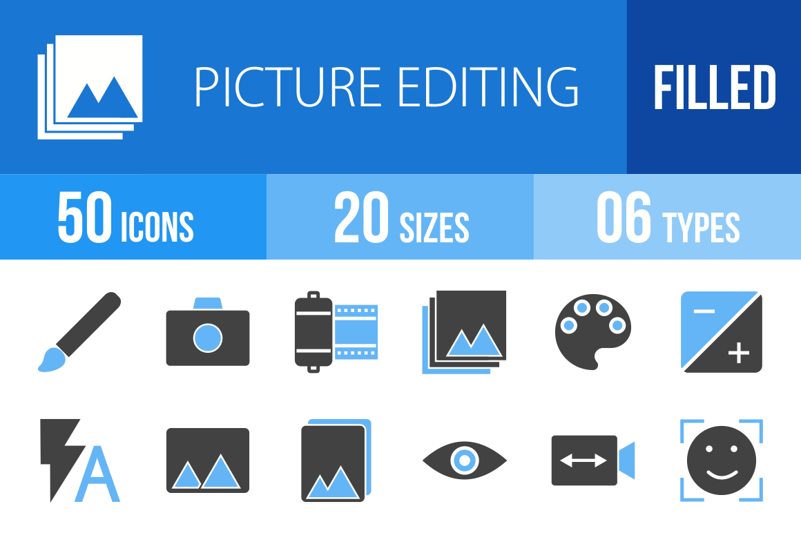 50 Picture Editing Blue Black Icons - Overview - IconBunny